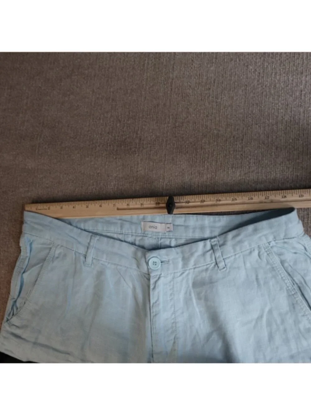 Onia Mens Shorts 38 Blue Solid 100% Linen Zip Fly 9.5